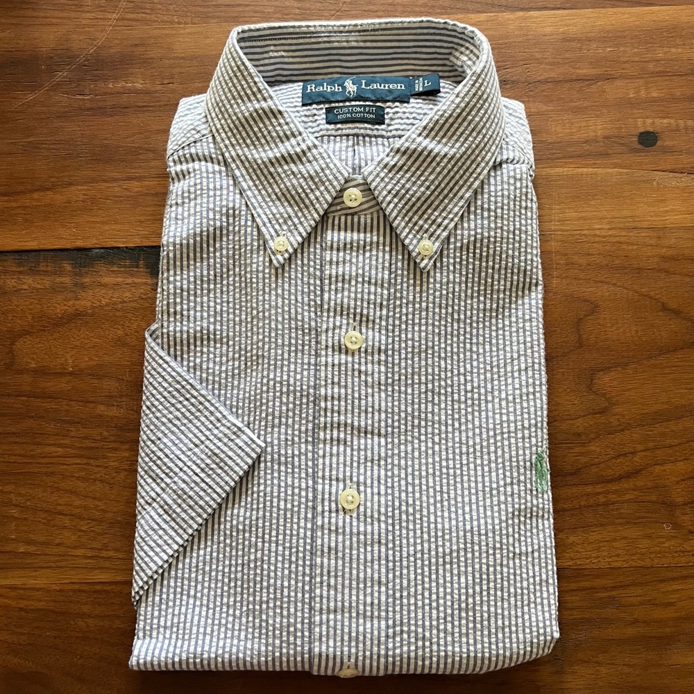 NWT — Ralph Lauren Polo Short Sleeve Custom Fit Striped Dress Shirt